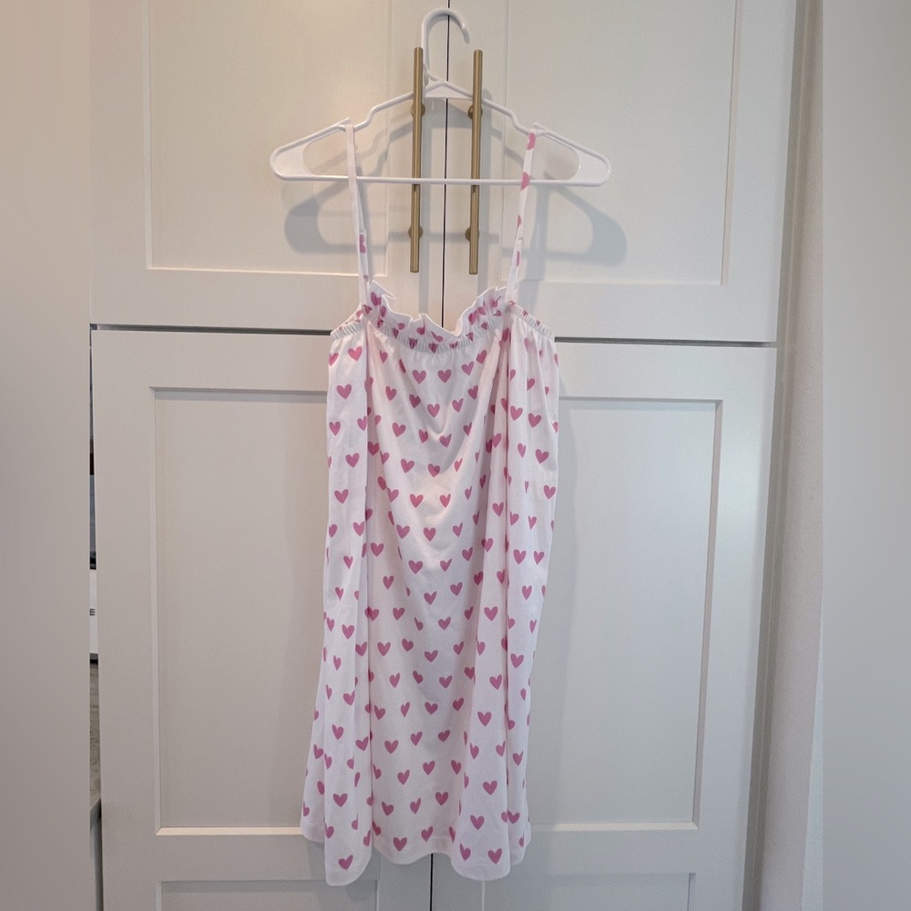 Lake Pajamas. New. Valentine’s pink heart Pima cotton ruffle midi nightgown.